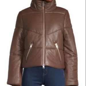 WALTER BAKER Edwina Zip-detail Quilted Leather Puffer jacket Brown Medium NWOT
